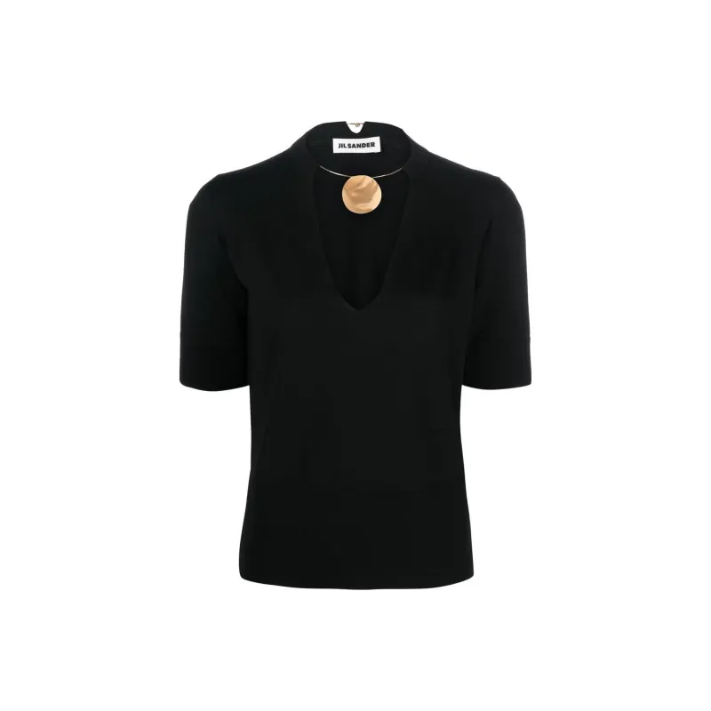 JIL SANDER V-Neck Short-Sleeved Knitted Top-0