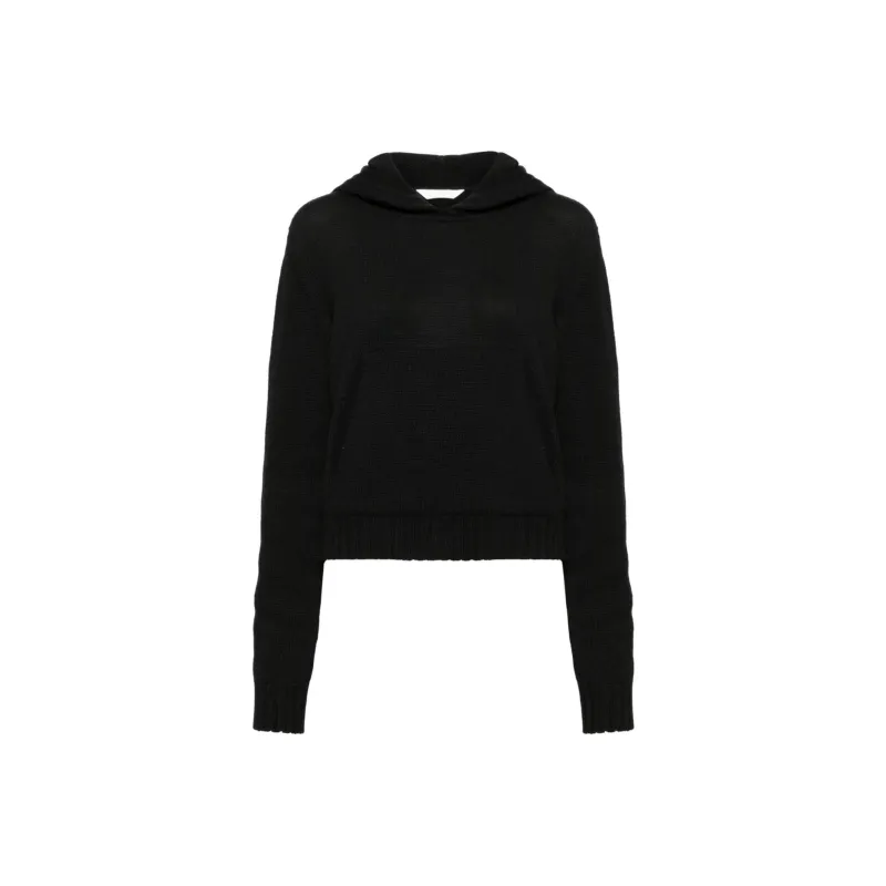 PALM ANGELS Curved Logo Knitted Hoodie-0
