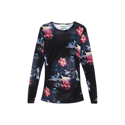 GANNI Allover Floral Printed Semi Sheer Top