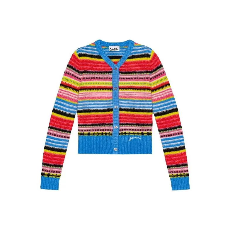 GANNI Soft Wool Stripe Cardigan-0