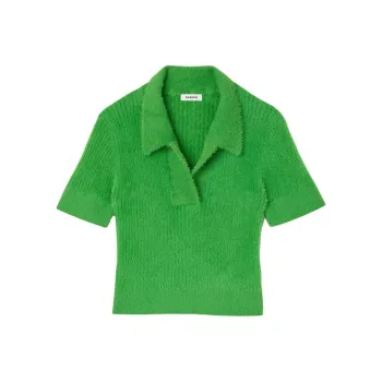 Sandro Brushed Ribbed-knit Polo Top