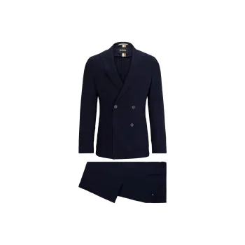 HUGO BOSS Double Breasted Slim Fit Suit In Virgin Wool Business Suit Men's Blue