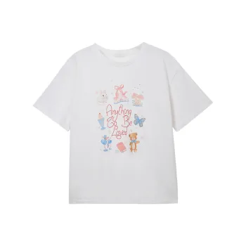SUSANSAN Regular 2025 Design White Half Sleeve 100% Cotton Top Women's