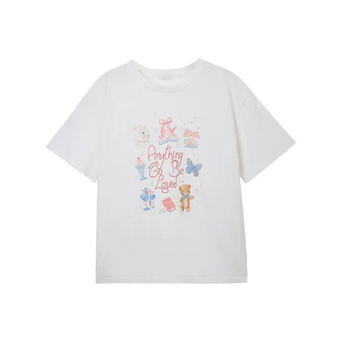 SUSANSAN Regular 2025 Design White Half Sleeve 100% Cotton Top Women's