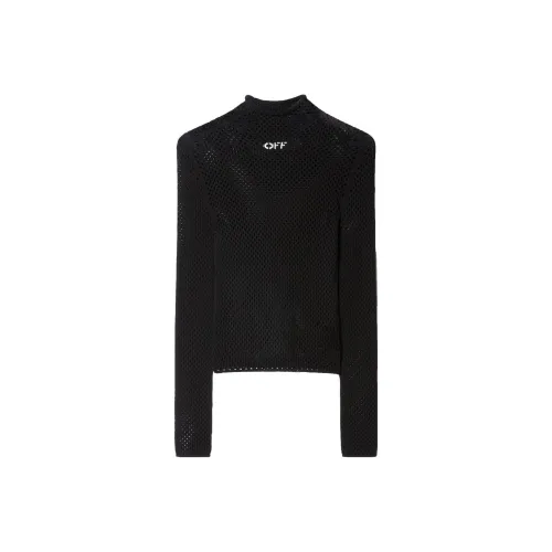 OFF WHITE Logo Print Open Knit Turtleneck Black