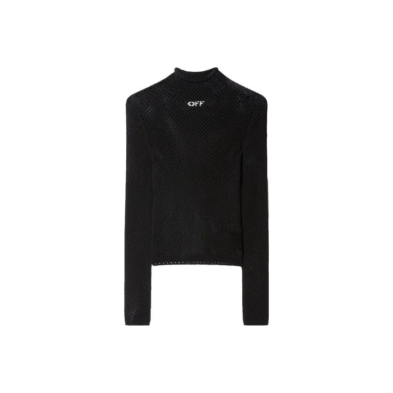 OFF WHITE Logo Print Open Knit Turtleneck Black-0