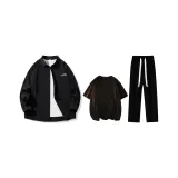 Clothing Set (Black Shirt+Black Short-Sleeved Shirt+Black Casual Pants)