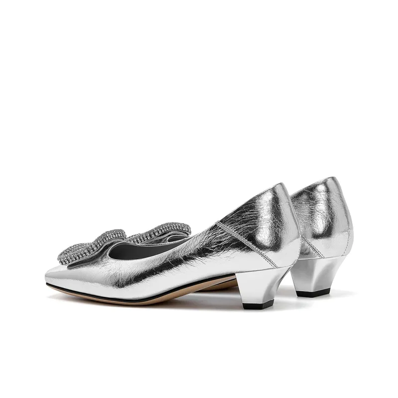 ELLE Chunky Heel High Heels 3.5cm Women's Silver-3