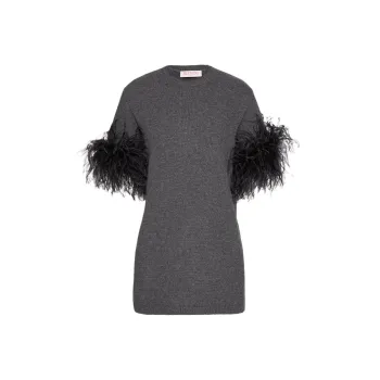 Valentino Feather-Trim Crewneck Jumper