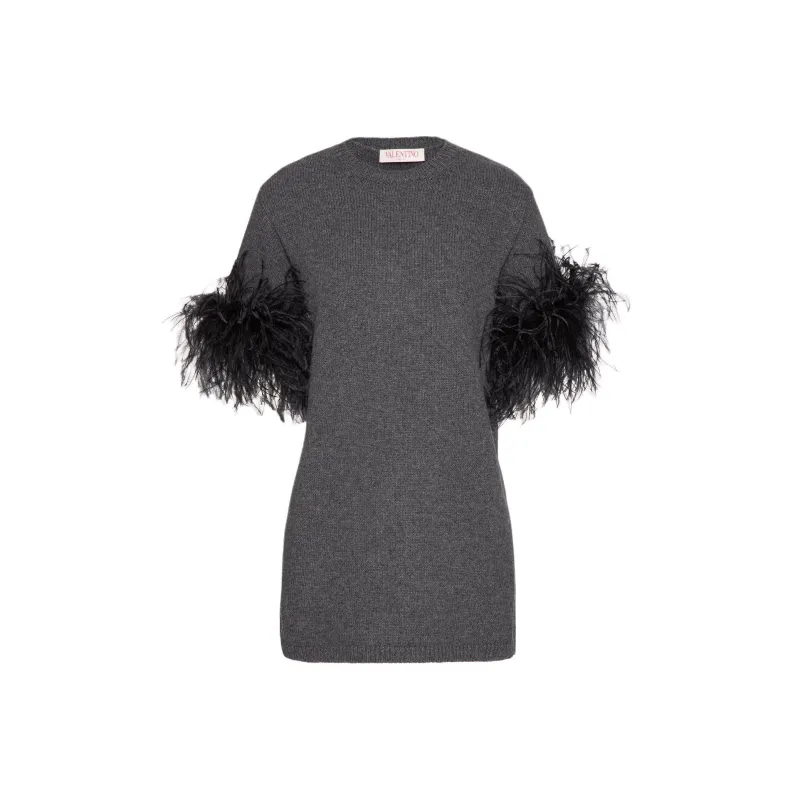 Valentino Feather-Trim Crewneck Jumper-0