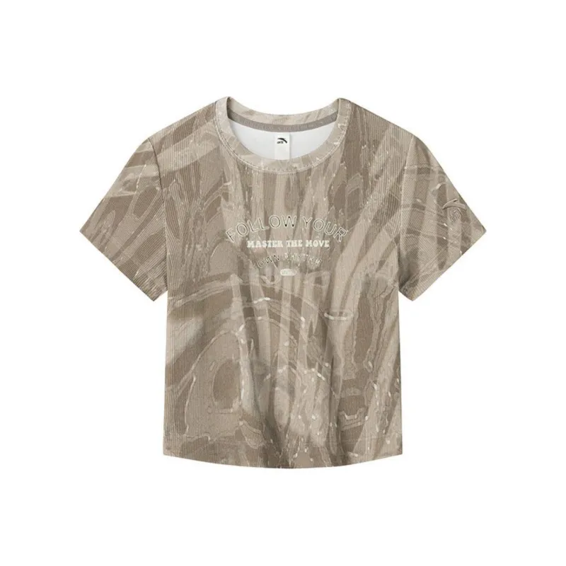 Anta Life Collection T Shirt Women's Linen Gray With All Over Print-0