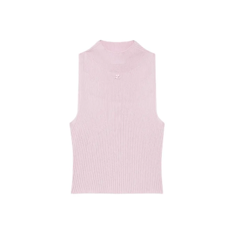 COURREGES Mockneck Light Rib Top 'Salt Pink'-0