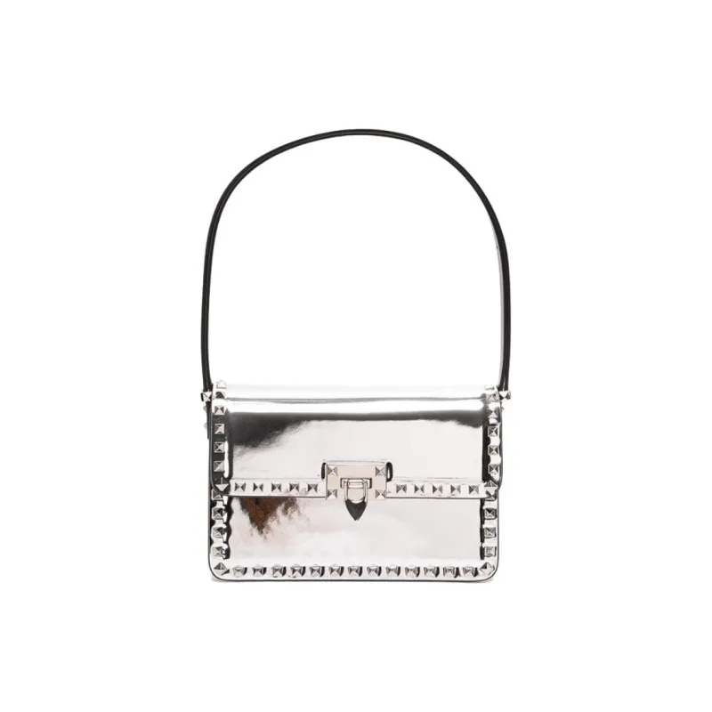 Valentino Rockstud Calfskin Shoulder Bag Women's Silver-0