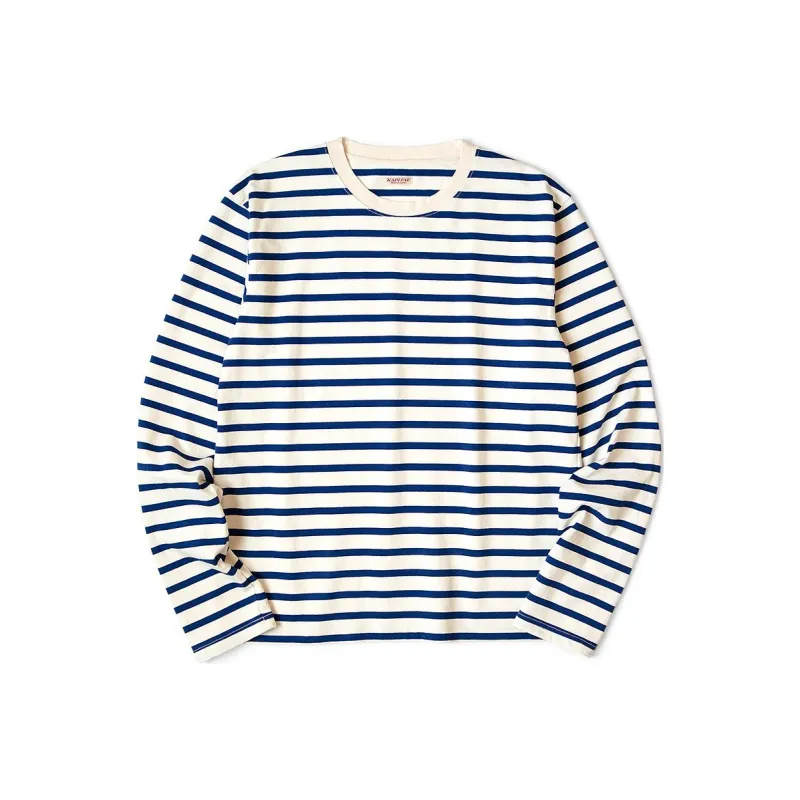 Kapital Stripe Jersey Crew Long Sleeve T Shirt 'Black/Ecru'-2