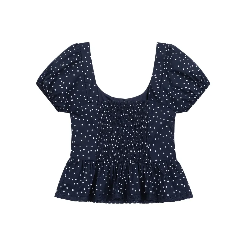 1ESS LA MODE Puff Sleeve T Shirt Women's Navy Blue-2