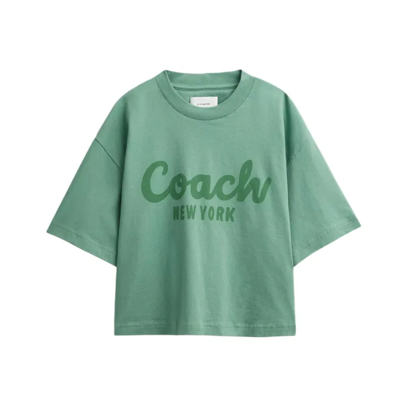 COACH SS24 Drop Shoulder Sleeve T Shirt Women's Green-0