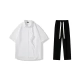 Clothing Set (White Short-Sleeved Shirt+Black Casual Pants)