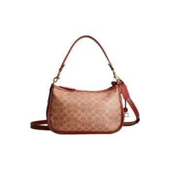COACH Cary Canvas With Calfskin Shoulder Bag, Crossbody Bag, Handbag Large Size Women's Tan & Rusty