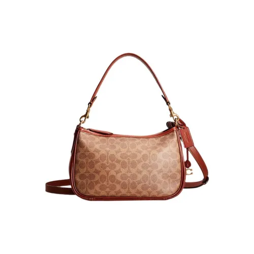 COACH Cary Canvas With Calfskin Shoulder Bag, Crossbody Bag, Handbag Large Size Women's Tan & Rusty