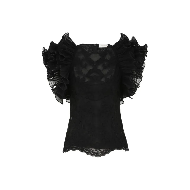 Zimmermann Ruffle Sleeve T Shirt Women's Black-0