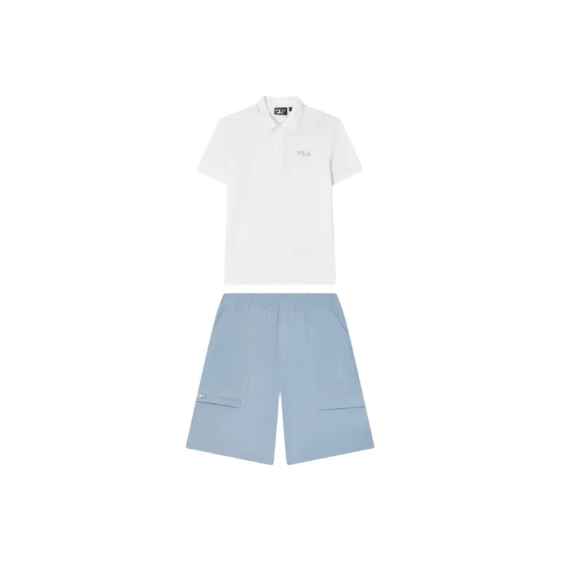 FILA Casual Sportswear Men Set Cloud White T Shirt+Mist Cloud Blue Shorts-0