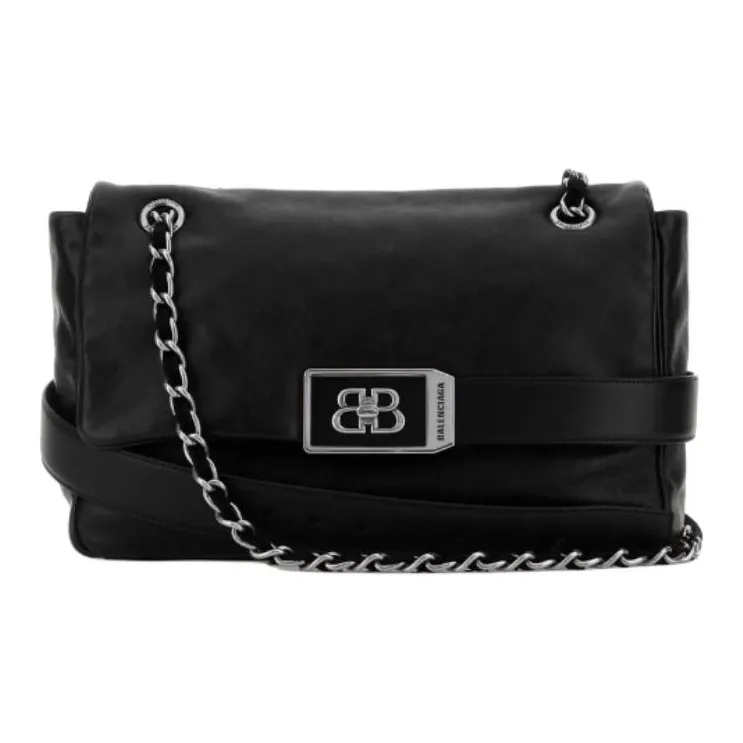 Balenciaga Leather Shoulder Bag Women's Black-1