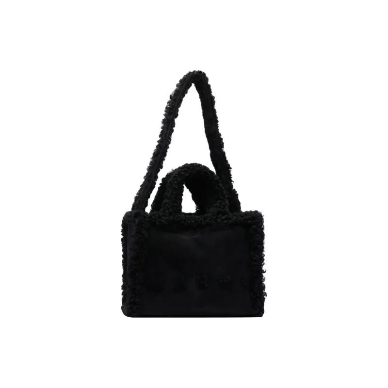 MARNI Shearling Trim Logo Detailed Tote Bag-0