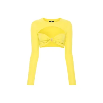 Elisabetta Franchi Cut-Out Cropped Long-Sleeved Top