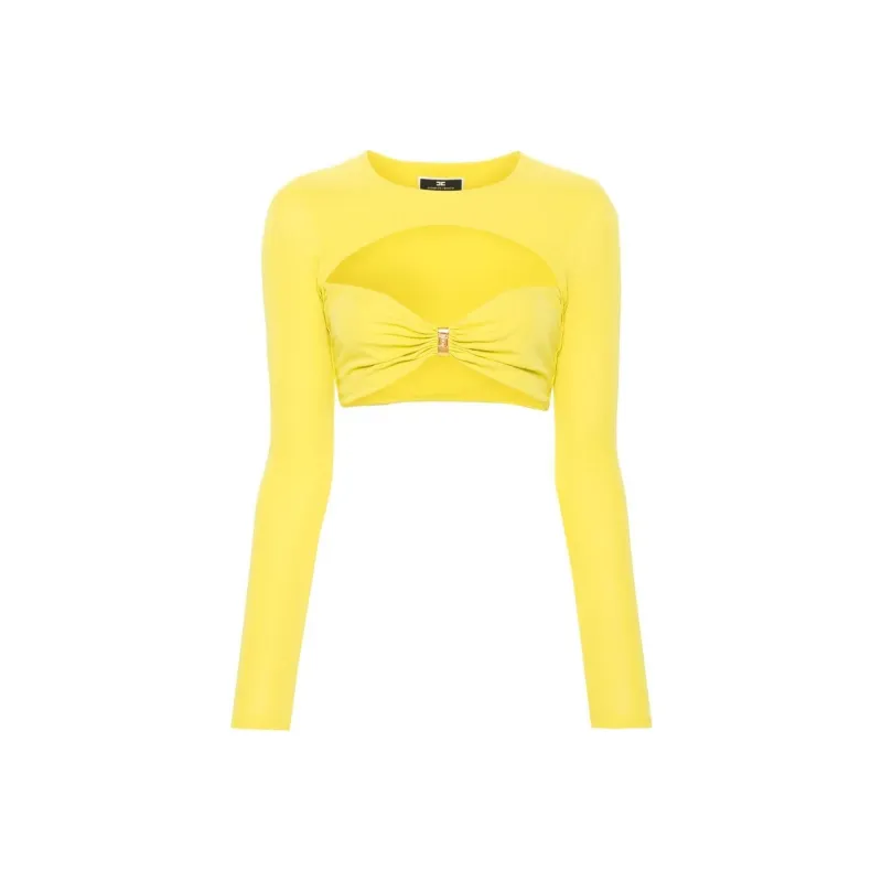Elisabetta Franchi Cut-Out Cropped Long-Sleeved Top-0