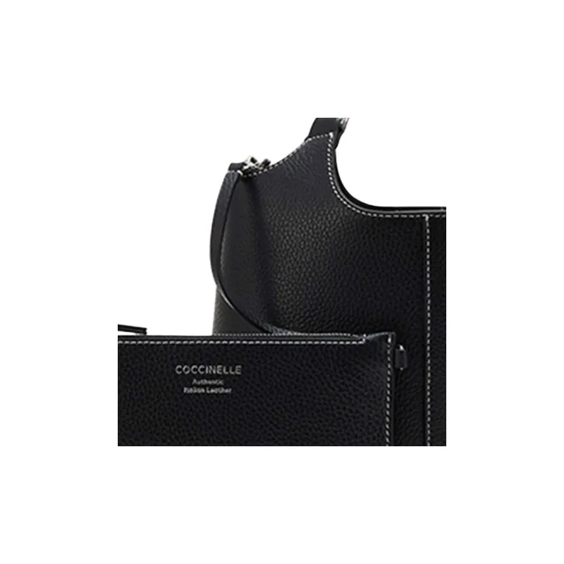 COCCINELLE Cow Leather Basket Bag One Shoulder Handbag Small Size Women's Black-2