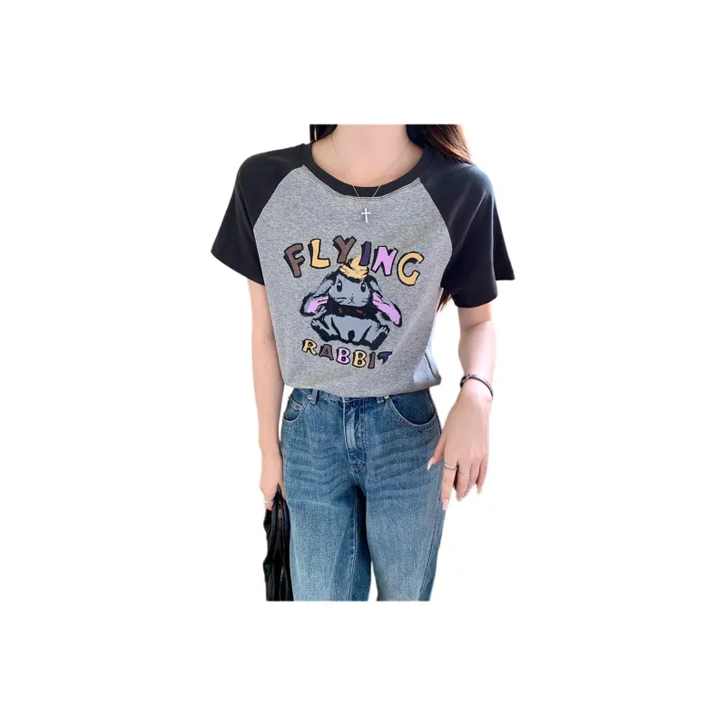 Mu Xiao Xin Raglan Sleeve T Shirt Women's Gray-0