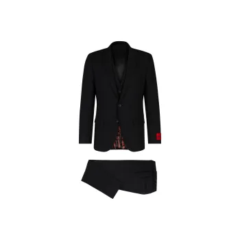HUGO BOSS Three-Piece Slim-Fit Suit In Performance-Stretch Jersey Business Suits Men's Black