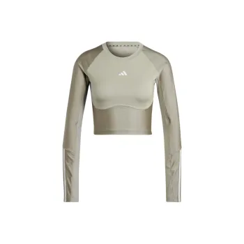 Adidas Hyperglam Shine Training Crop Long-Sleeve Top T-Shirt Women's Beige