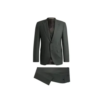 HUGO BOSS Regular-Fit Three-Piece Suit In Melange Business Suits Men's 3 Pack Light Green