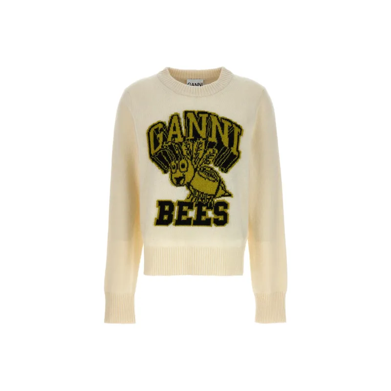 GANNI Logo Intarsia-knit Crew-neck Jumper-0