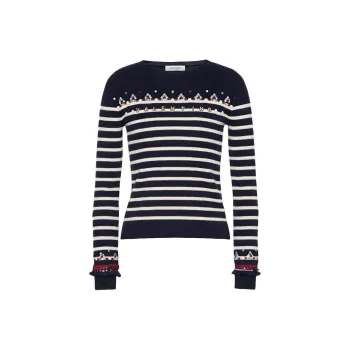 Valentino Logo Embroidered Striped Jumper