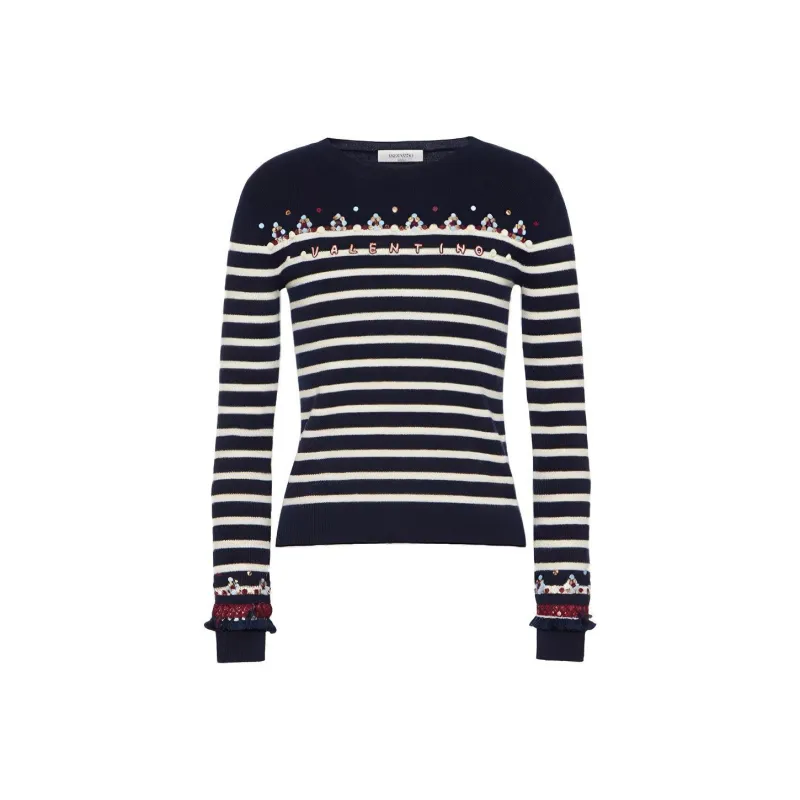 Valentino Logo Embroidered Striped Jumper-0