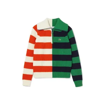 LACOSTE Sweater Women's Red White/Green Black Multicolor