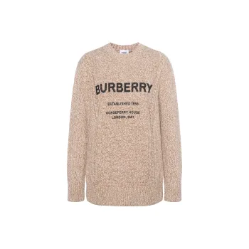 Burberry Mabel Horseferry Logo Print Oversize Wool & Cotton Sweater Camel