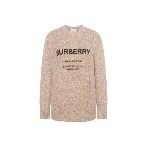 Burberry Mabel Horseferry Logo Print Oversize Wool & Cotton Sweater Camel