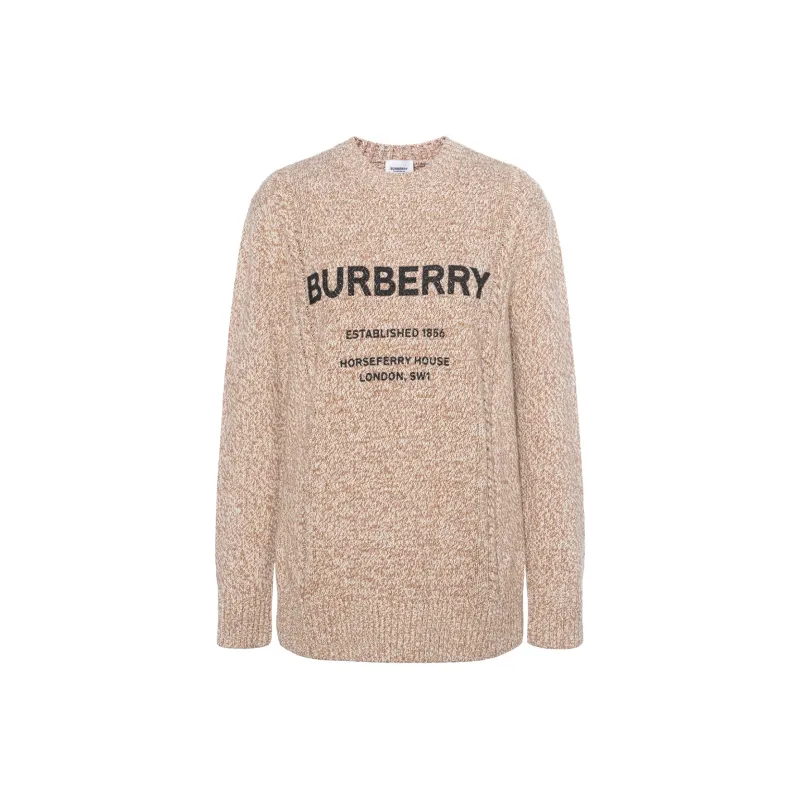 Burberry Mabel Horseferry Logo Print Oversize Wool & Cotton Sweater Camel-0