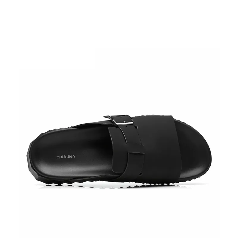 Mulinsen Rubber Sole Slip Resistant Odor Resistant Abrasion Resistant Slide Slippers Men's Black-3
