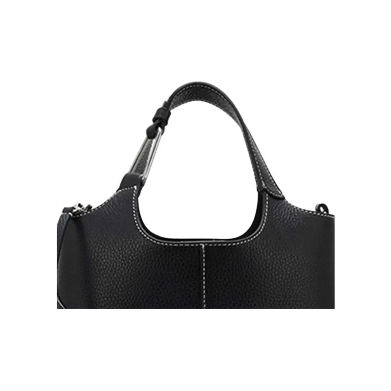 COCCINELLE Cow Leather Basket Bag One Shoulder Handbag Small Size Women's Black-3