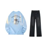 Arctic Ice Blue (Long-Sleeved)+Black Gray Jeans
