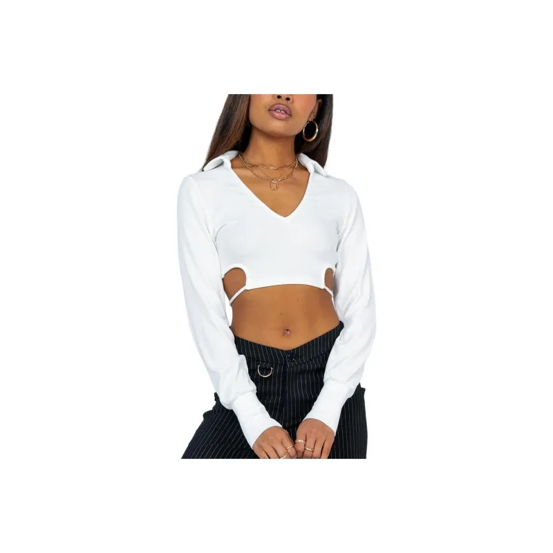 PRINCESS POLLY CORBIN LONG SLEEVE TOP Crop Tops Women's White/White-0