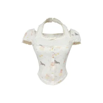 PLAY BUSH Puff Sleeve T Shirt Women's Apricot