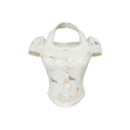 PLAY BUSH Puff Sleeve T Shirt Women's Apricot