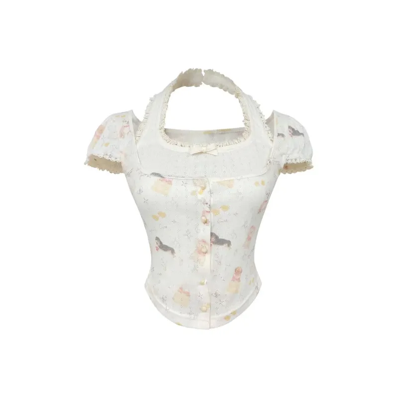 PLAY BUSH Puff Sleeve T Shirt Women's Apricot-0