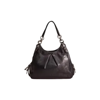 COACH Maggie Leather One Shoulder Handbags Large Size Women's Silver & Black