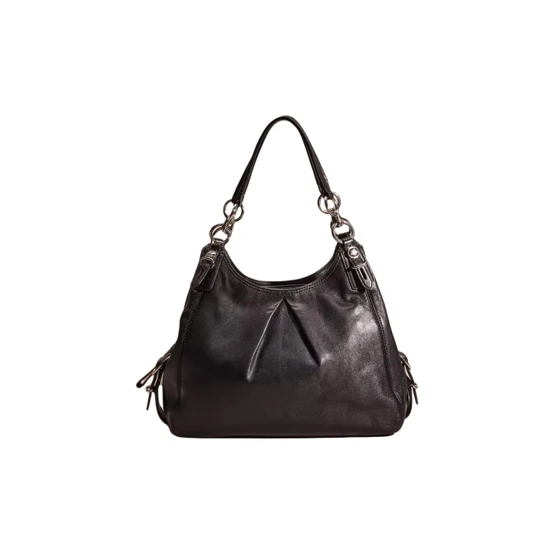 COACH Maggie Leather One Shoulder Handbags Large Size Women's Silver & Black-0